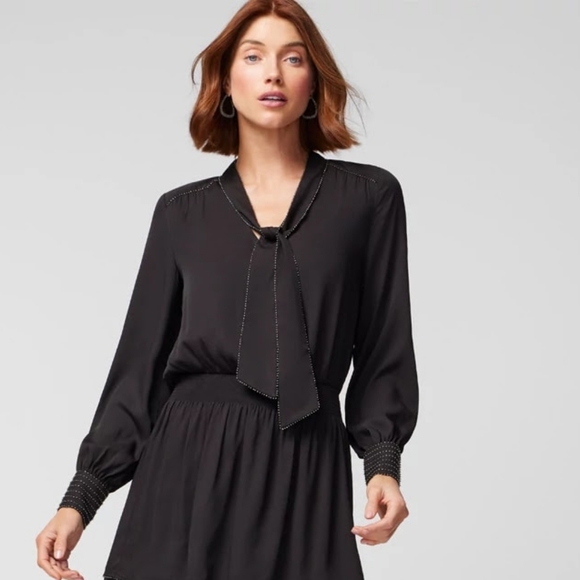 Long Sleeve Beaded Smocked Blouson Dress - Picture 2 of 2